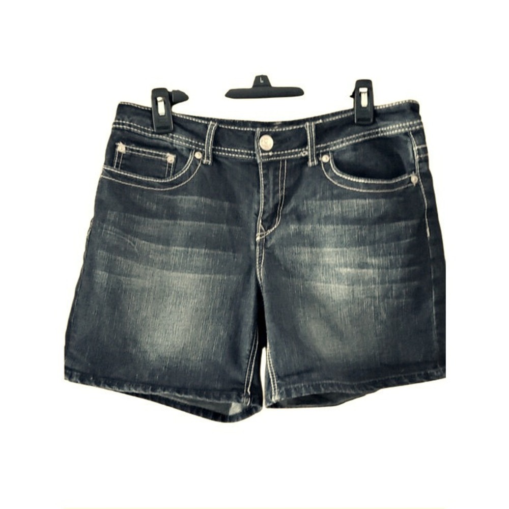 Seven7 Dark Wash Blue Distressed Denim Shorts